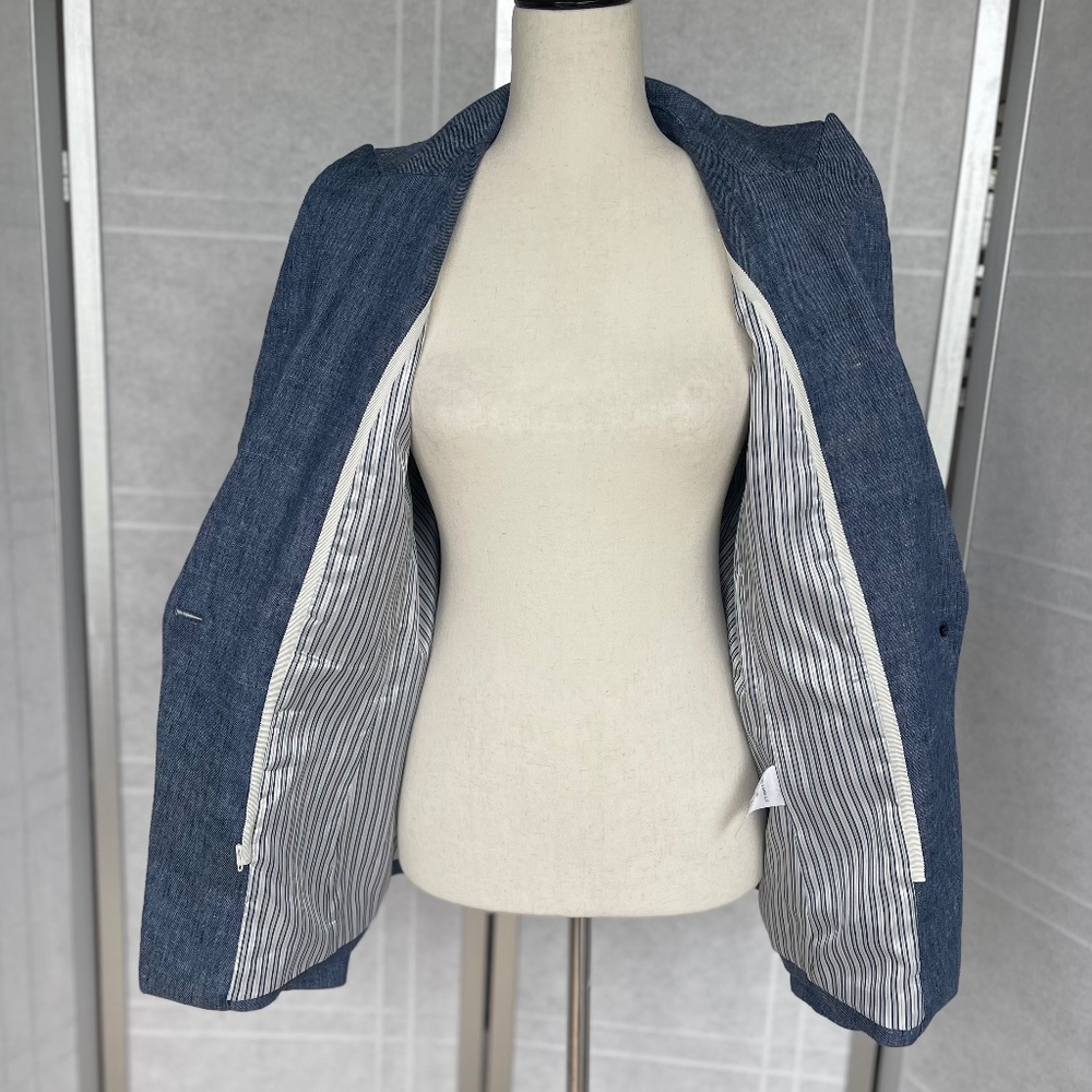 NWOT Veronica Beard Athens Blue Linen/Metallic Thread Dickey Jacket sz 10 - Picture 8 of 14
